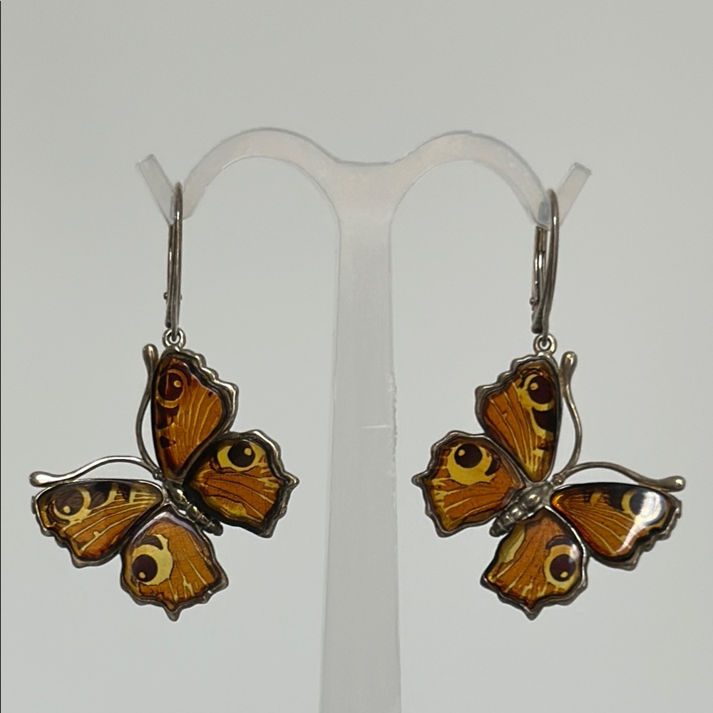 Elegant 925 Sterling silver RARE Intricate Brown and Gold Butterfly Earrings